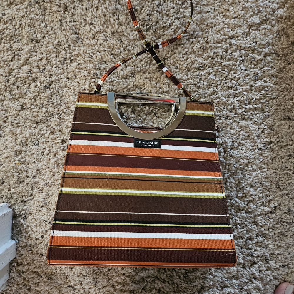 Kate Spade Orange and Brown Striped Tote